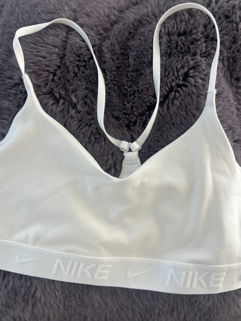 Nike White Minimalist Logo Elastic Sports Bralette